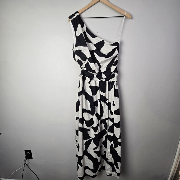 Abercrombie & FItch Black White Abstract One Shoulder Cut Out Maxi Dress Medium - Picture 2 of 11